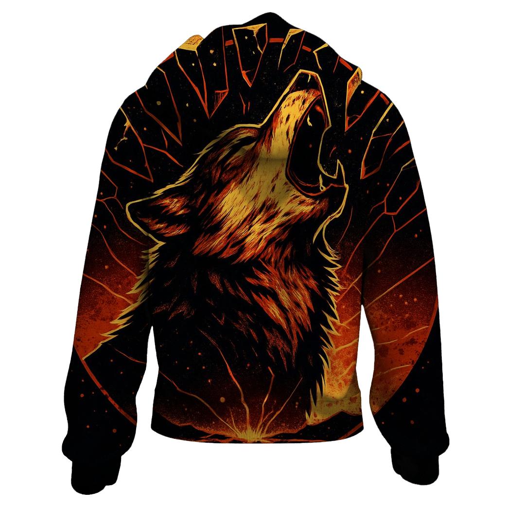 Volcanic Mirror Howl Wolf embroidered hoodies