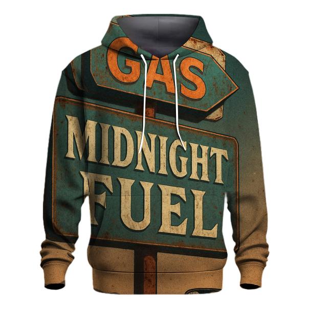 Weathered 1970s Gas Station Moonrise Sign designer hoodies