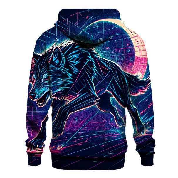 Neon Circuit Moonrunner Wolf embroidered hoodies