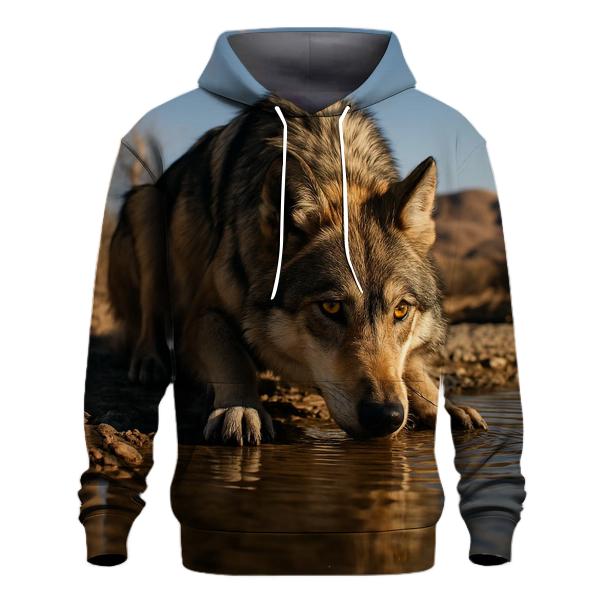 Mexican Gray Wolf Drinking At A Desert Borderland River Bend lightweight hoodies