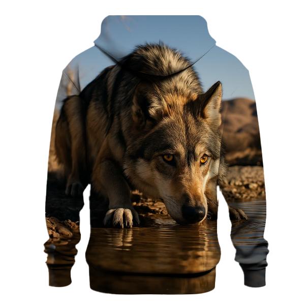 Mexican Gray Wolf Drinking At A Desert Borderland River Bend lightweight hoodies