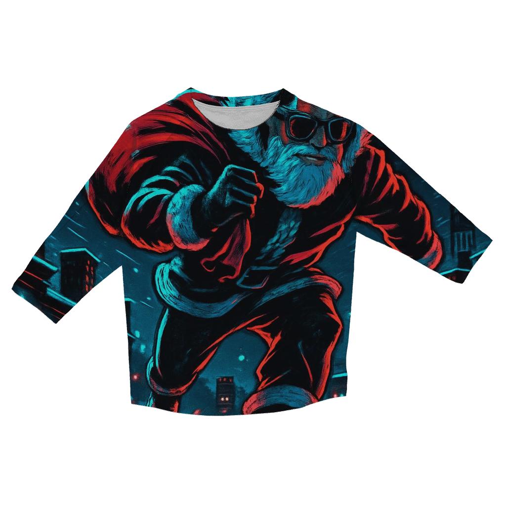 Midnight Neon Santa On The Rooftop Run printed three quarter sleeve shirts