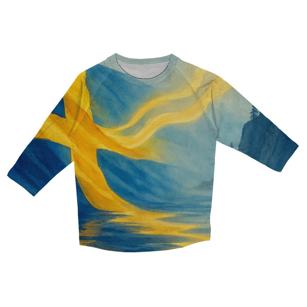 Sweden Aurora Watercolor Fjord Banner personalized 3/4 sleeve tees