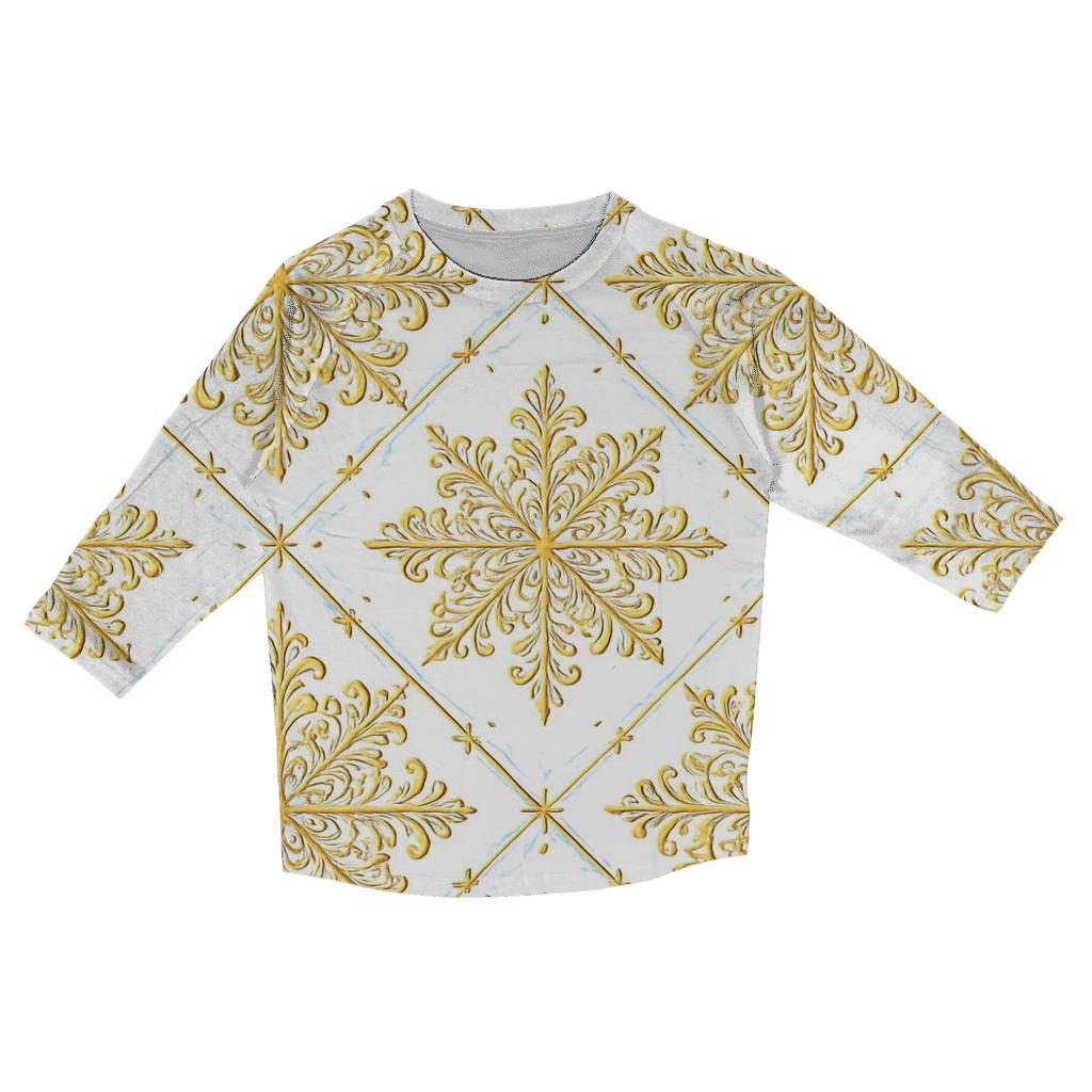 Golden Snowflake Lattice On White Background fashion 3/4 sleeve shirts