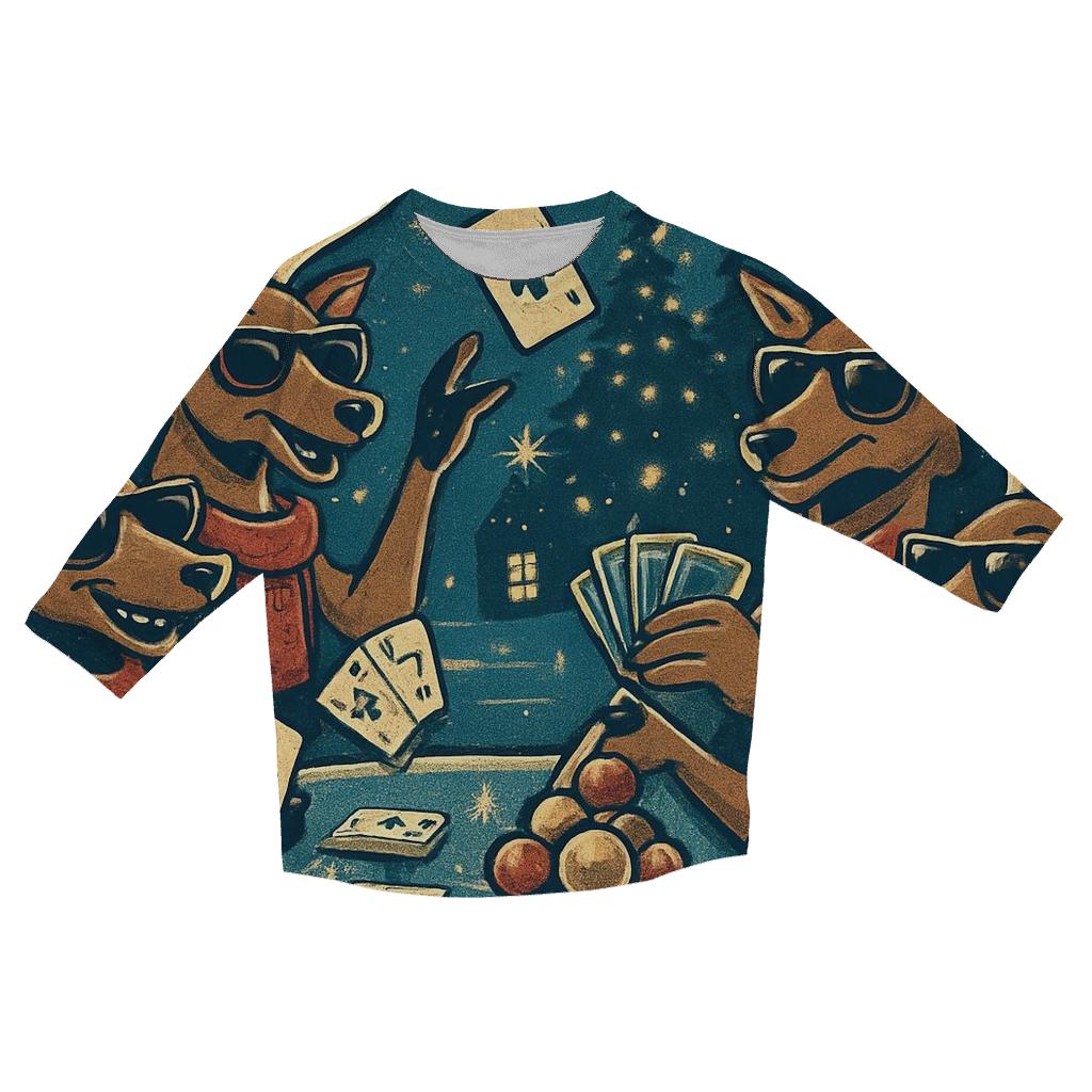 Reindeer Poker Night On Ice casual three quarter sleeve shirts