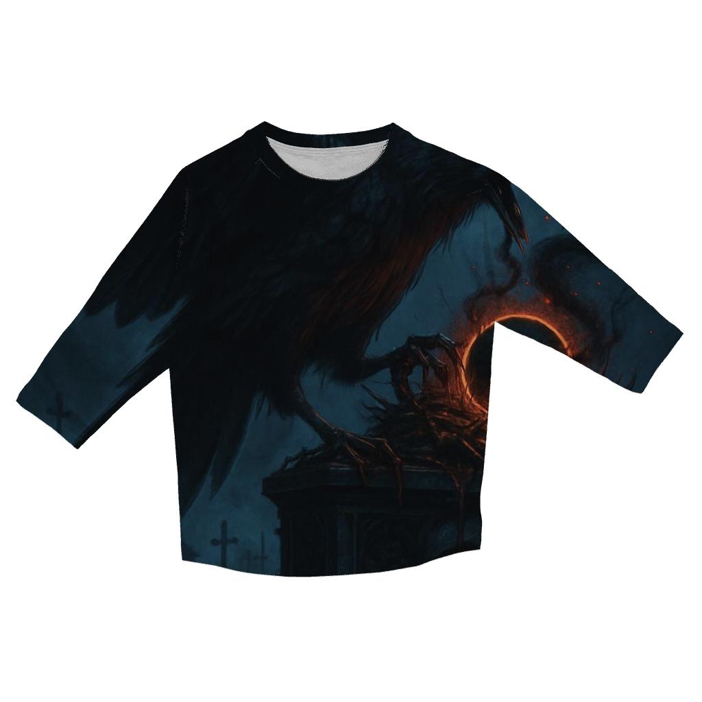 Raven Of The Cursed Eclipse Altar stylish quarter sleeve tops