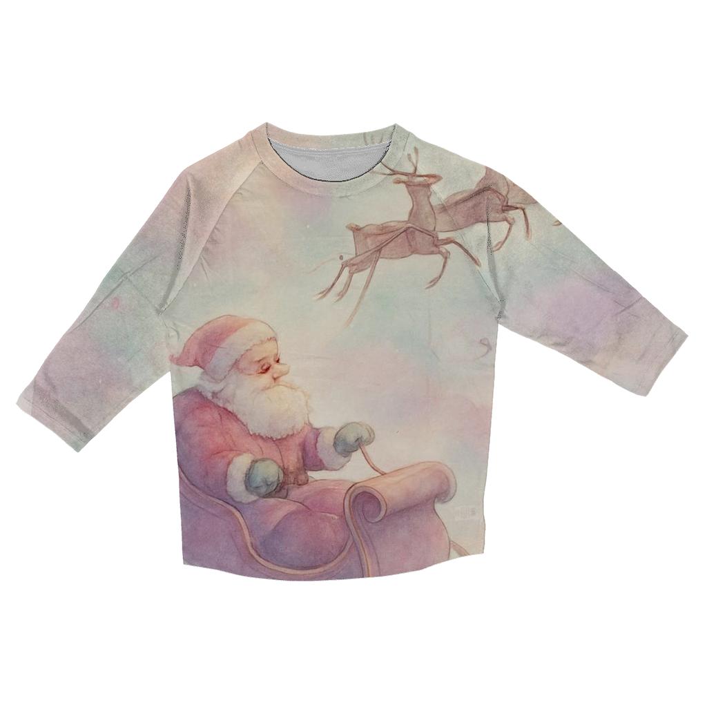 Dreamy Watercolor Sleigh Through Candy Cloud Skies trendy 3/4 sleeve tops