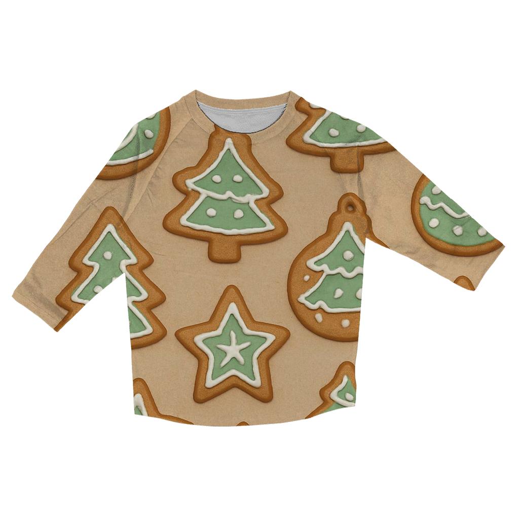 Mint Gingerbread Ornament Scatter On Beige Background personalized 3/4 sleeve tees