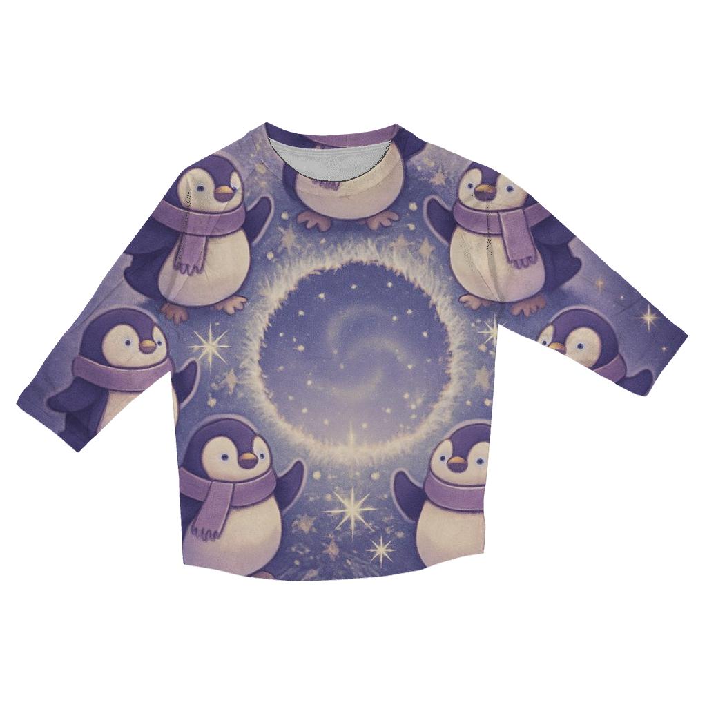Penguin Choir In A Wreath Galaxy printed three quarter sleeve shirts