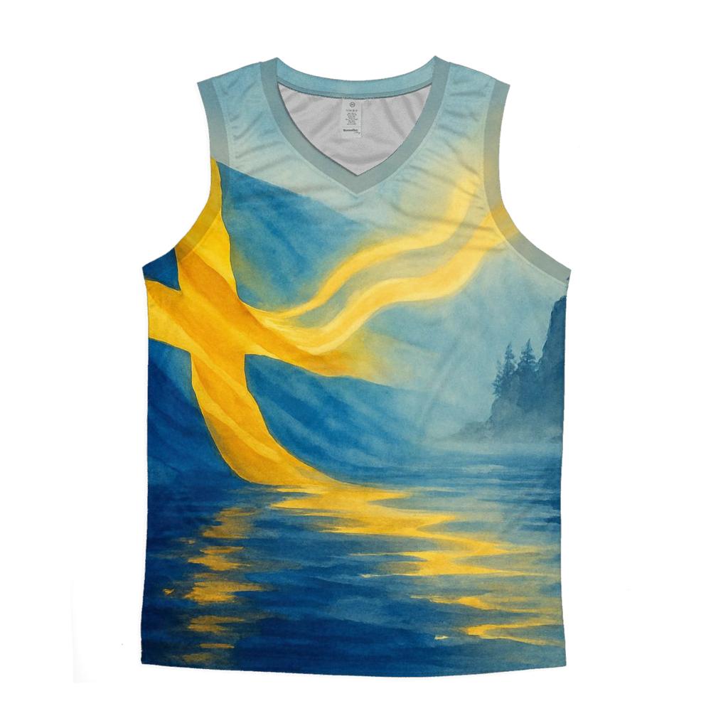 Sweden Aurora Watercolor Fjord Banner trendy fitted tank tops