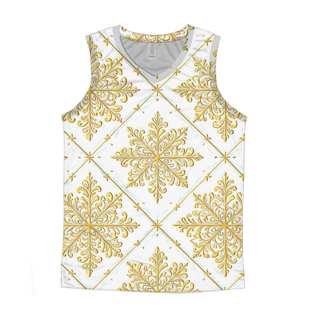 Golden Snowflake Lattice On White Background personalized athletic tanks