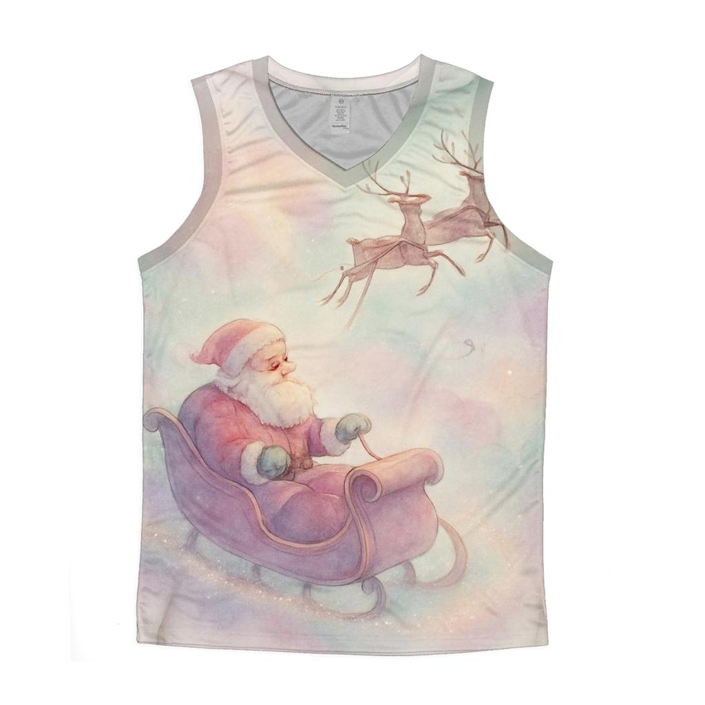 Dreamy Watercolor Sleigh Through Candy Cloud Skies designer workout tanks