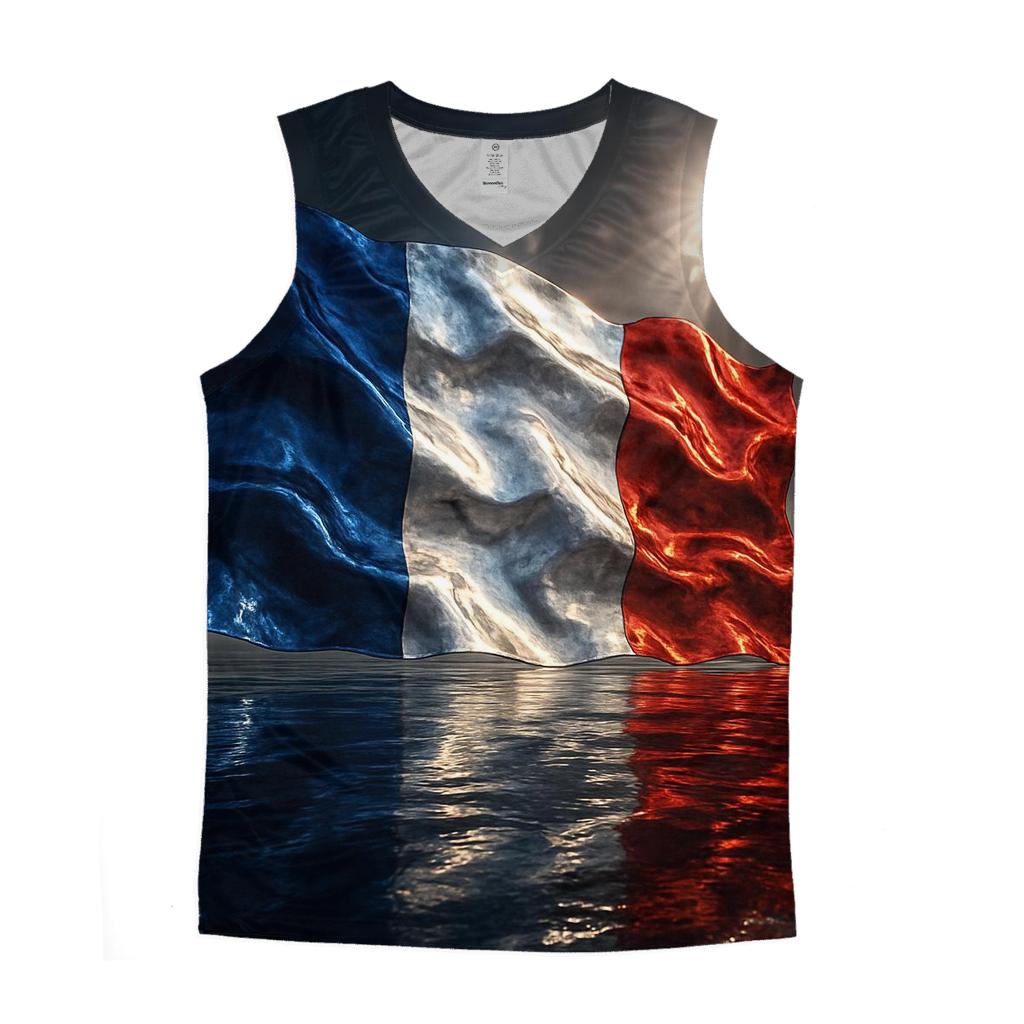 France Metallic Tricolor Storm Crest personalized athletic tanks