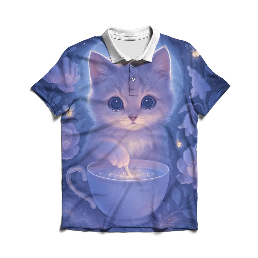 Moonlit Teacup Kitten Garden premium cotton polo shirts
