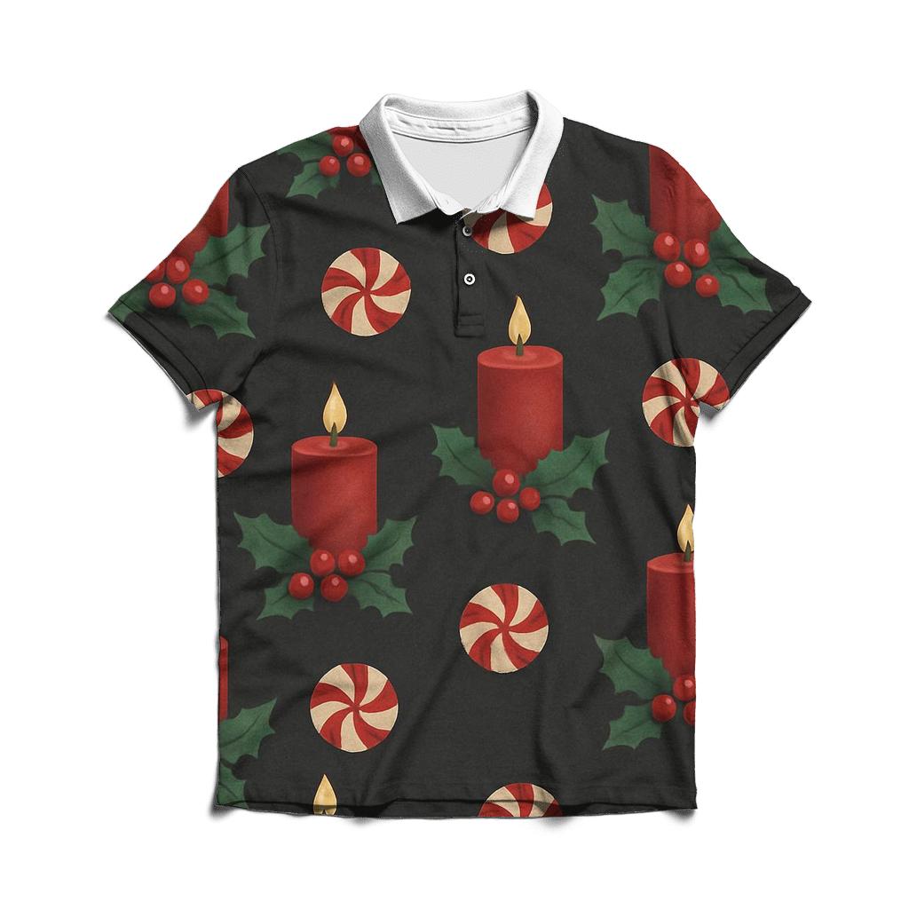 Crimson Holly Candle Grid On Charcoal Background classic pique polos