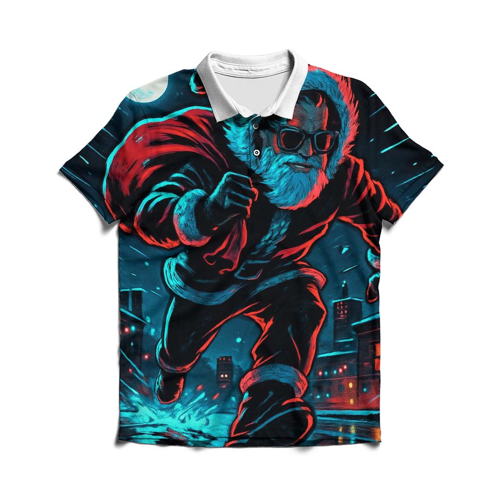Midnight Neon Santa On The Rooftop Run custom polo shirts