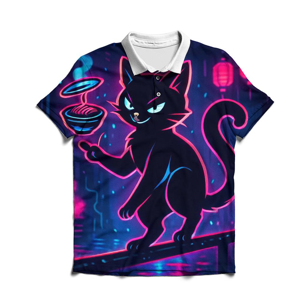 Neon Ramen Alley Alleycat premium cotton polo shirts