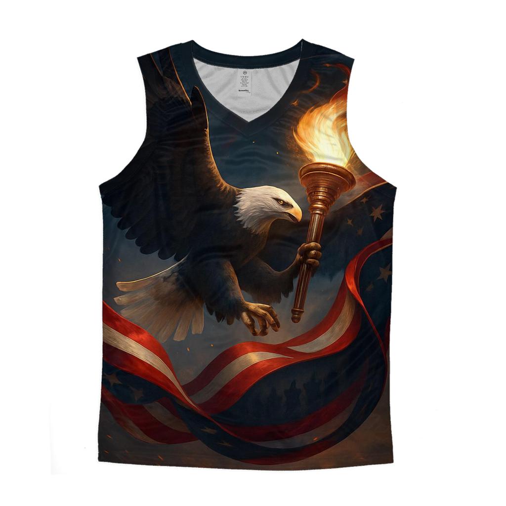 Eagle Guarding The Torch Of Freedom graphic print tank tops