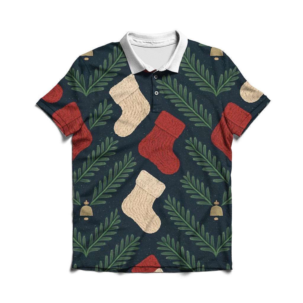 Evergreen Stocking Chevron On Navy Blue Background stylish collar polo tees