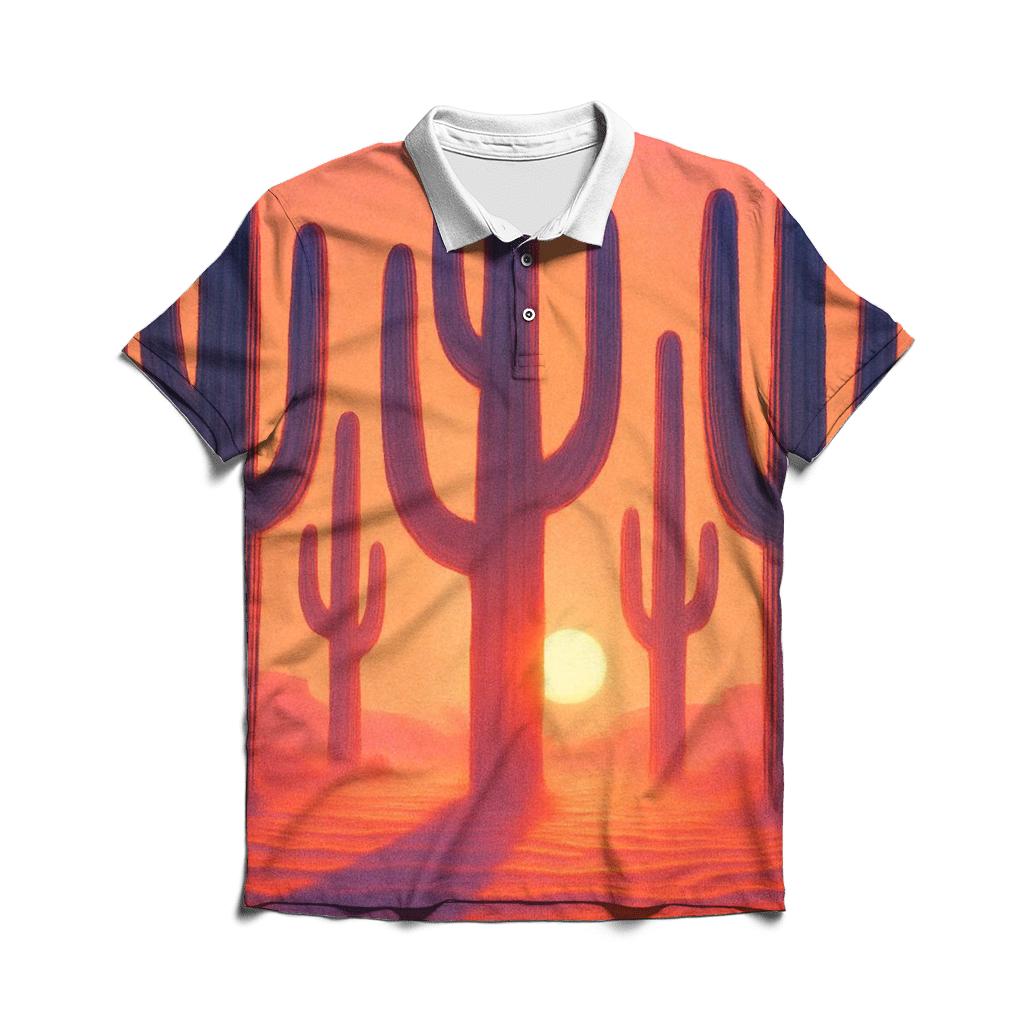 Cactus Cathedral Sunset stylish collar polo tees