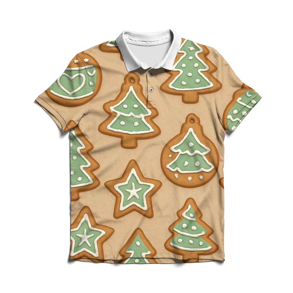 Mint Gingerbread Ornament Scatter On Beige Background stylish collar polo tees