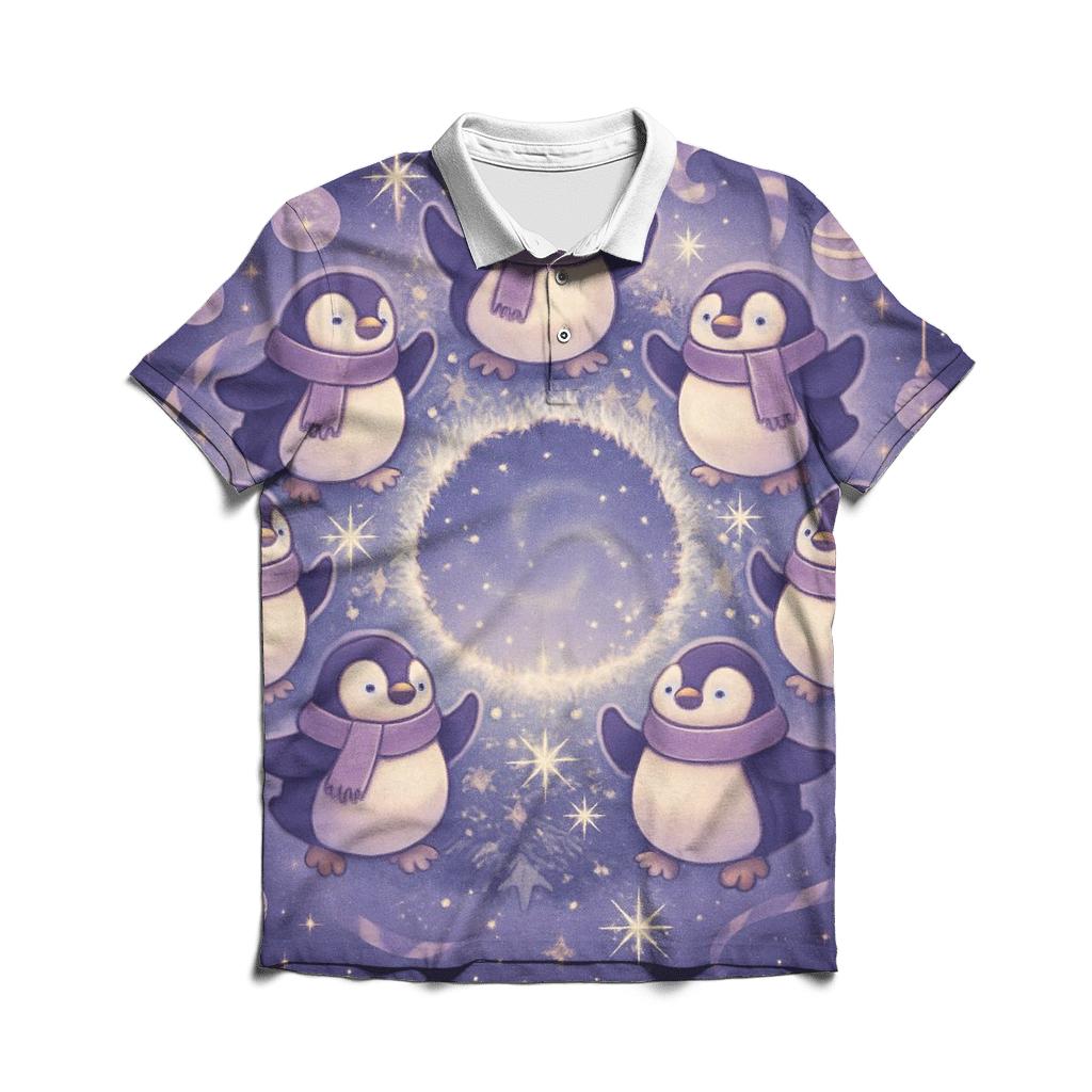 Penguin Choir In A Wreath Galaxy designer slim fit polos