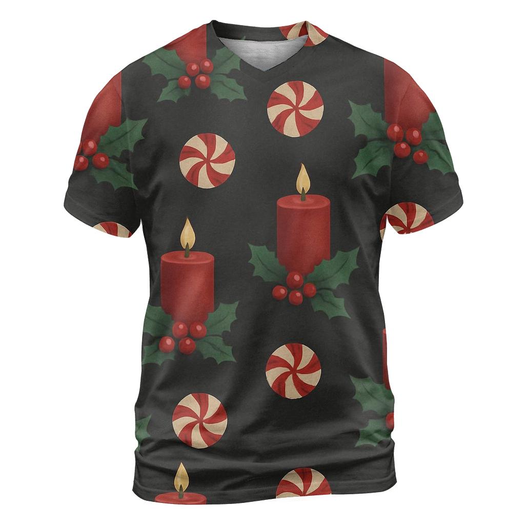 Crimson Holly Candle Grid On Charcoal Background personalized full print shirts