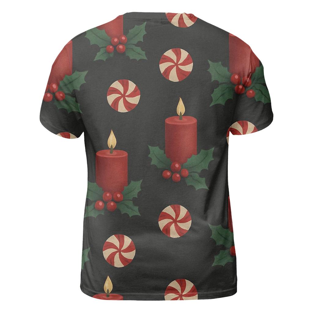 Crimson Holly Candle Grid On Charcoal Background personalized full print shirts