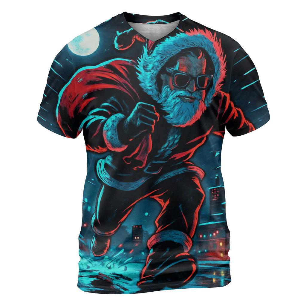 Midnight Neon Santa On The Rooftop Run unique graphic print tees