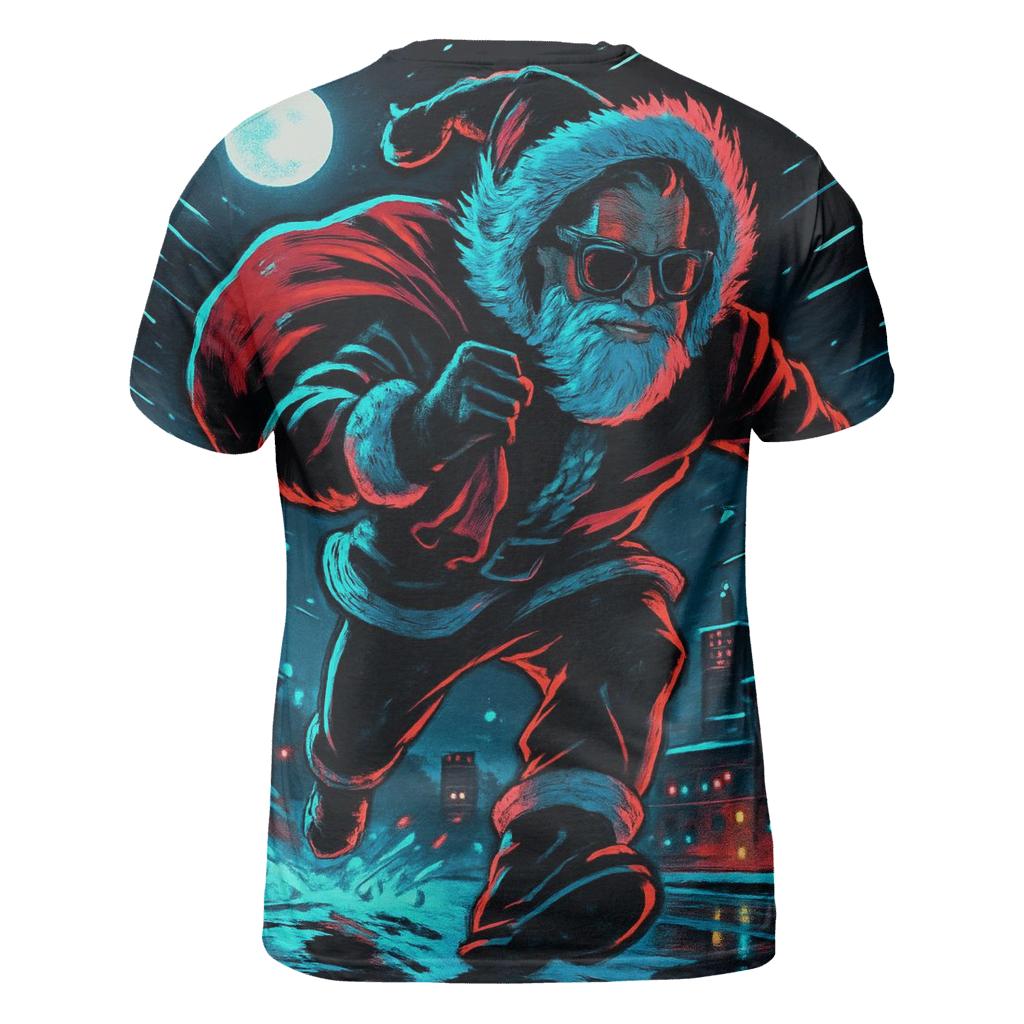 Midnight Neon Santa On The Rooftop Run unique graphic print tees