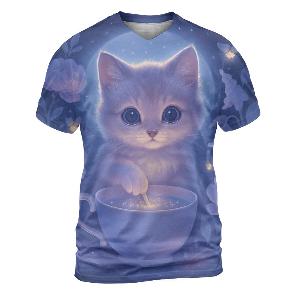 Moonlit Teacup Kitten Garden trendy printed shirt styles