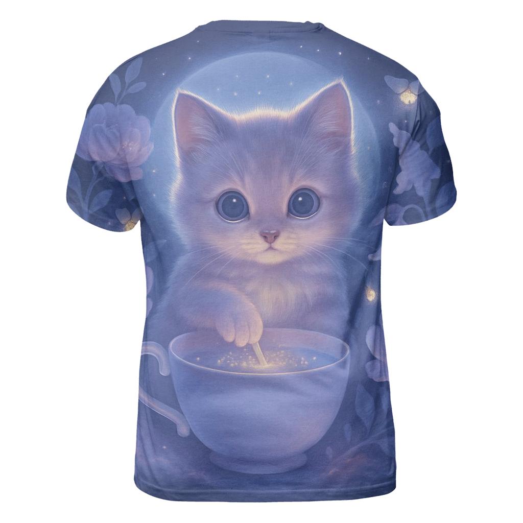 Moonlit Teacup Kitten Garden trendy printed shirt styles