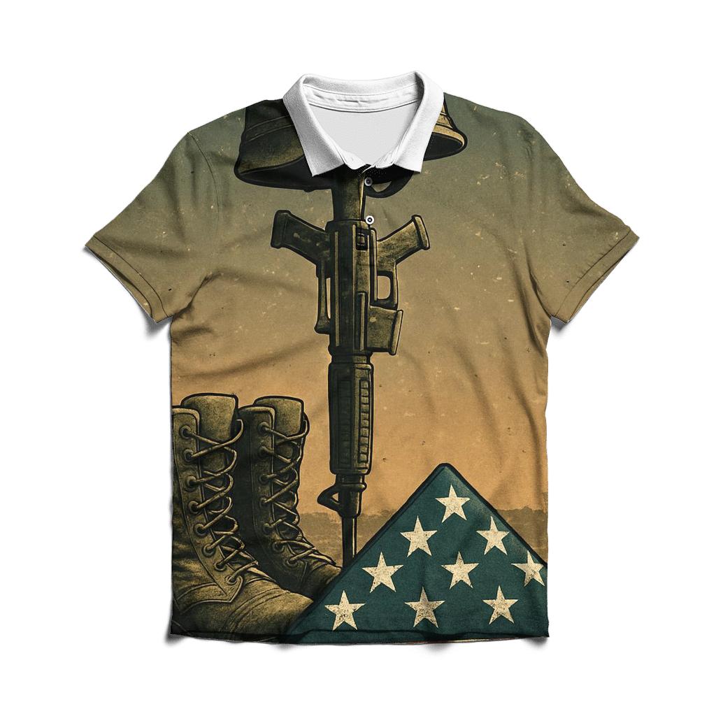 Fallen Boots Beneath A Starfield Banner classic pique polos