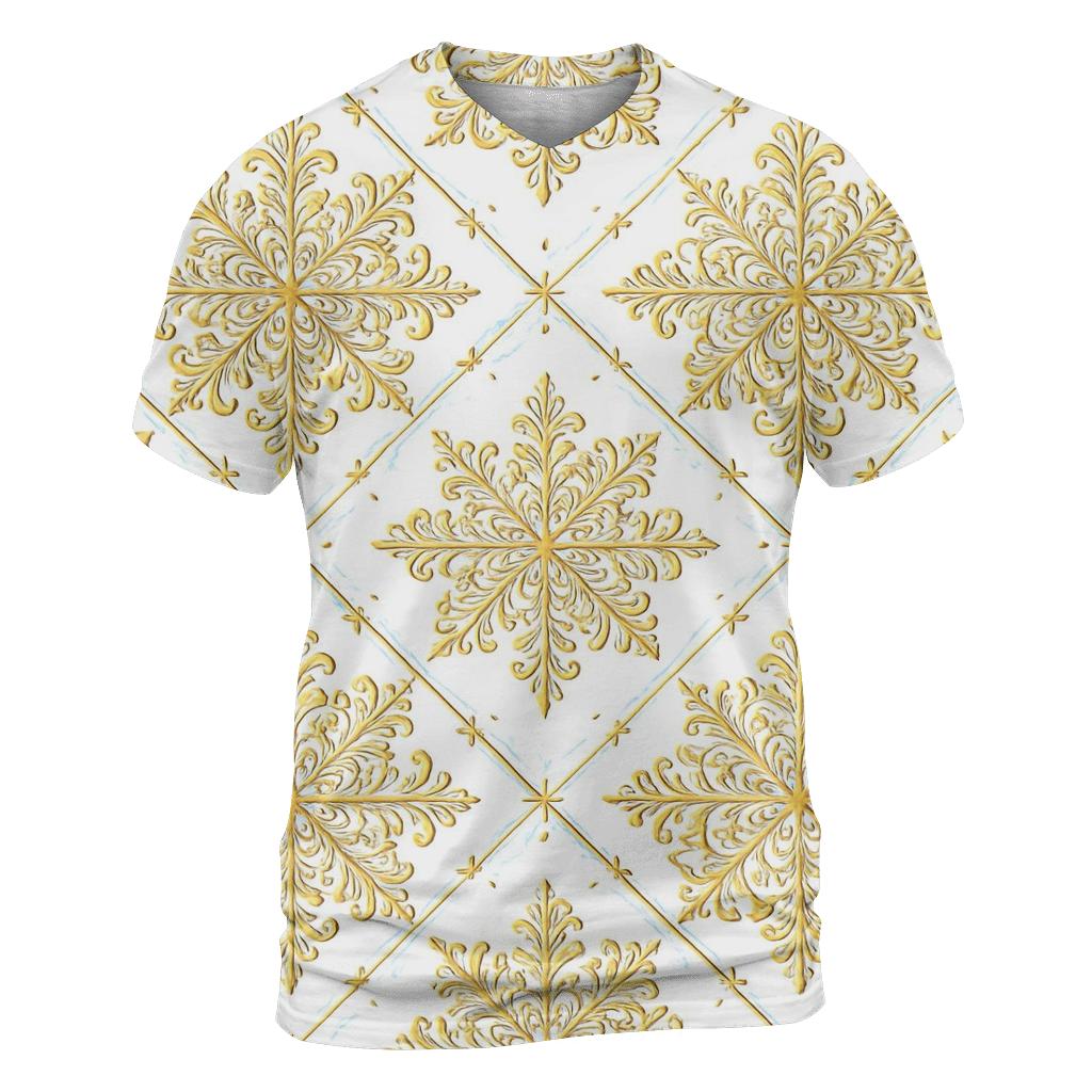 Golden Snowflake Lattice On White Background personalized full print shirts