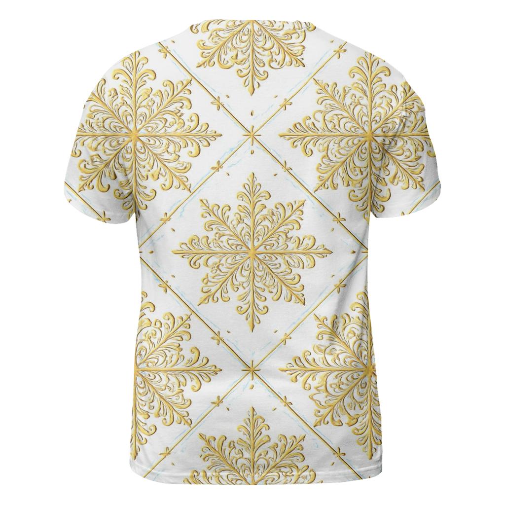Golden Snowflake Lattice On White Background personalized full print shirts