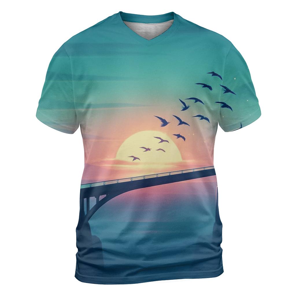 Skybridge Afterglow Drift vibrant all-over design tees