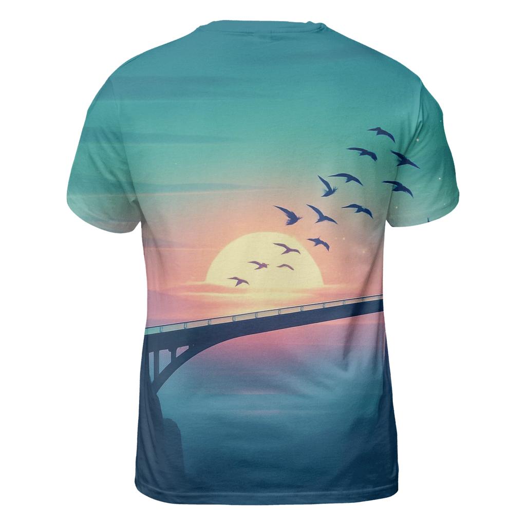 Skybridge Afterglow Drift vibrant all-over design tees