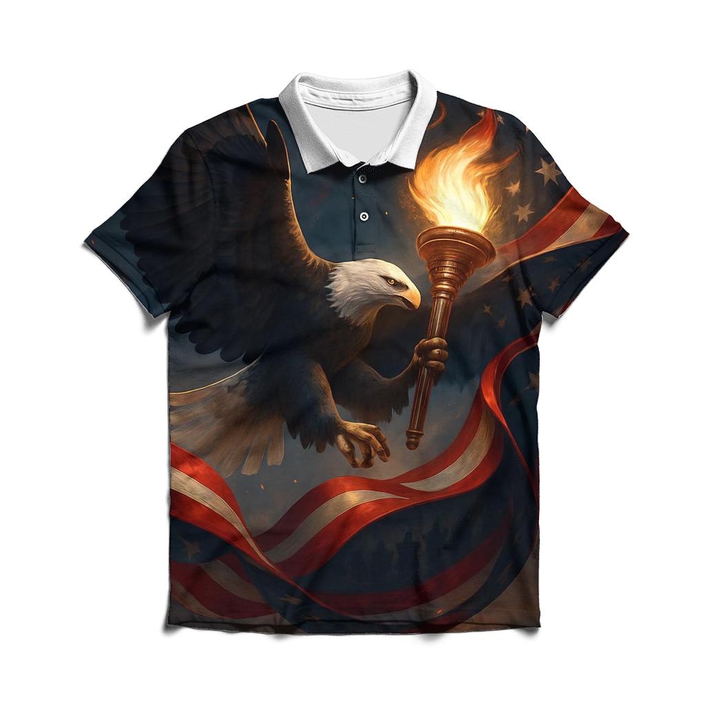 Eagle Guarding The Torch Of Freedom branded logo polo shirts