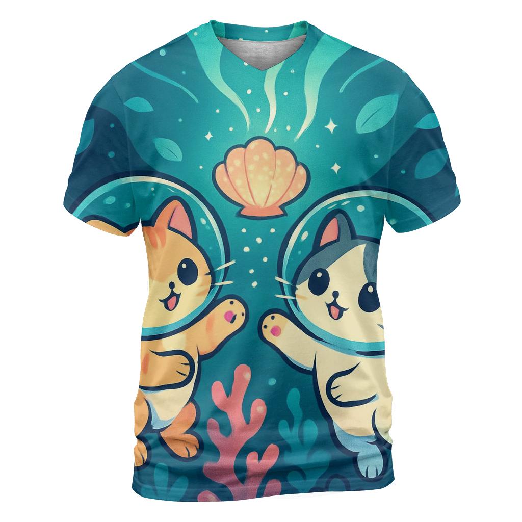 Lantern Reef Cats Underwater Dream artistic all-over print tops