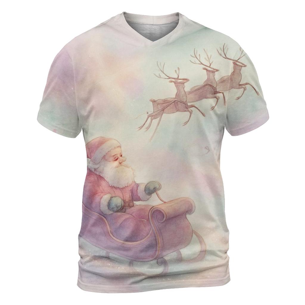 Dreamy Watercolor Sleigh Through Candy Cloud Skies custom all-over print shirts