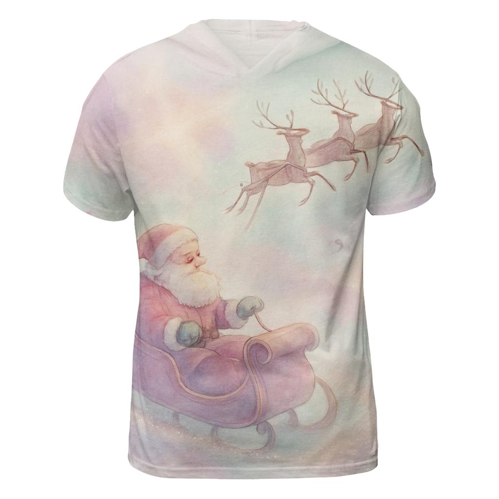 Dreamy Watercolor Sleigh Through Candy Cloud Skies custom all-over print shirts