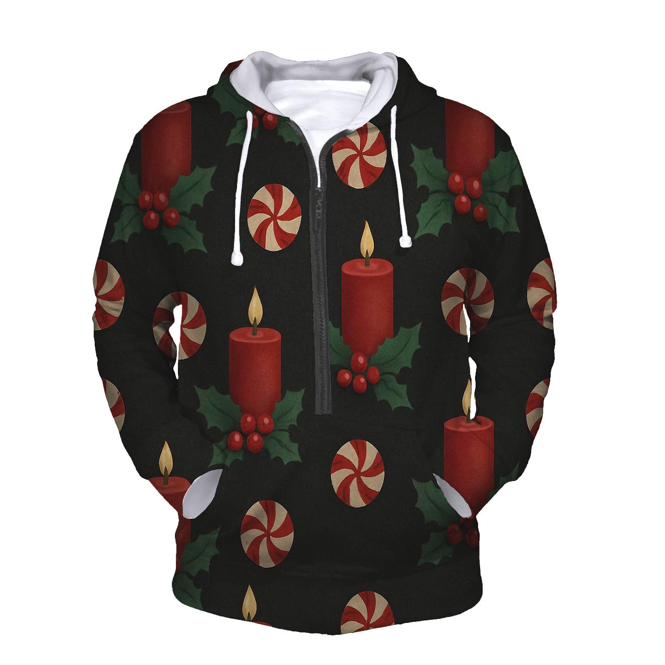 Crimson Holly Candle Grid On Charcoal Background graphic hoodies