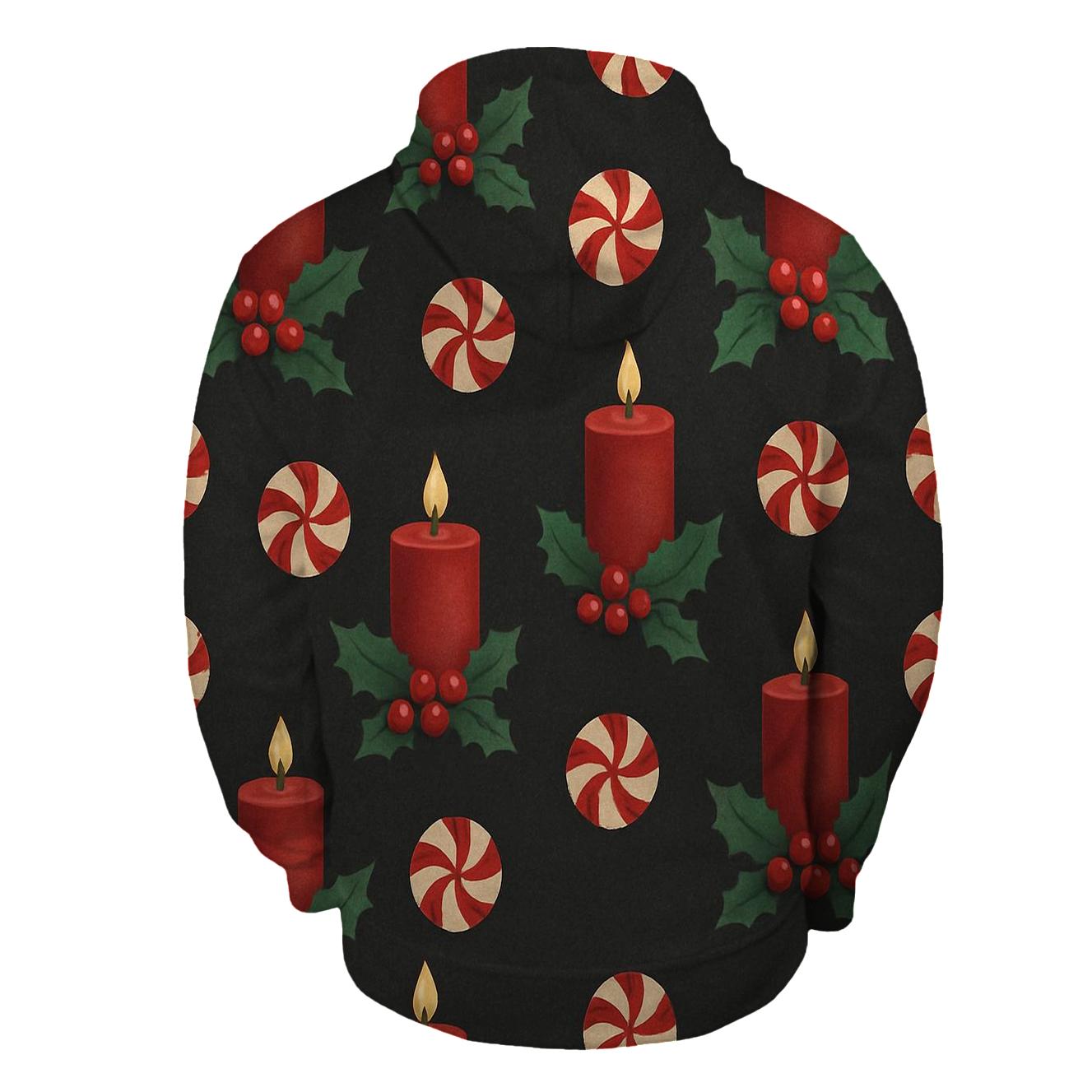 Crimson Holly Candle Grid On Charcoal Background graphic hoodies