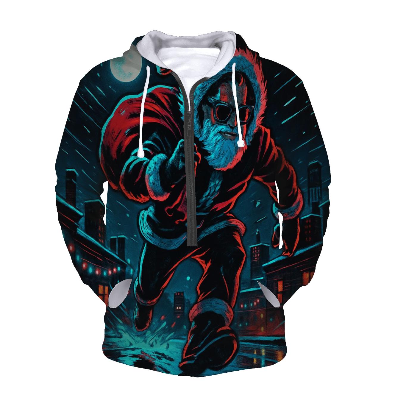 Midnight Neon Santa On The Rooftop Run custom hoodies