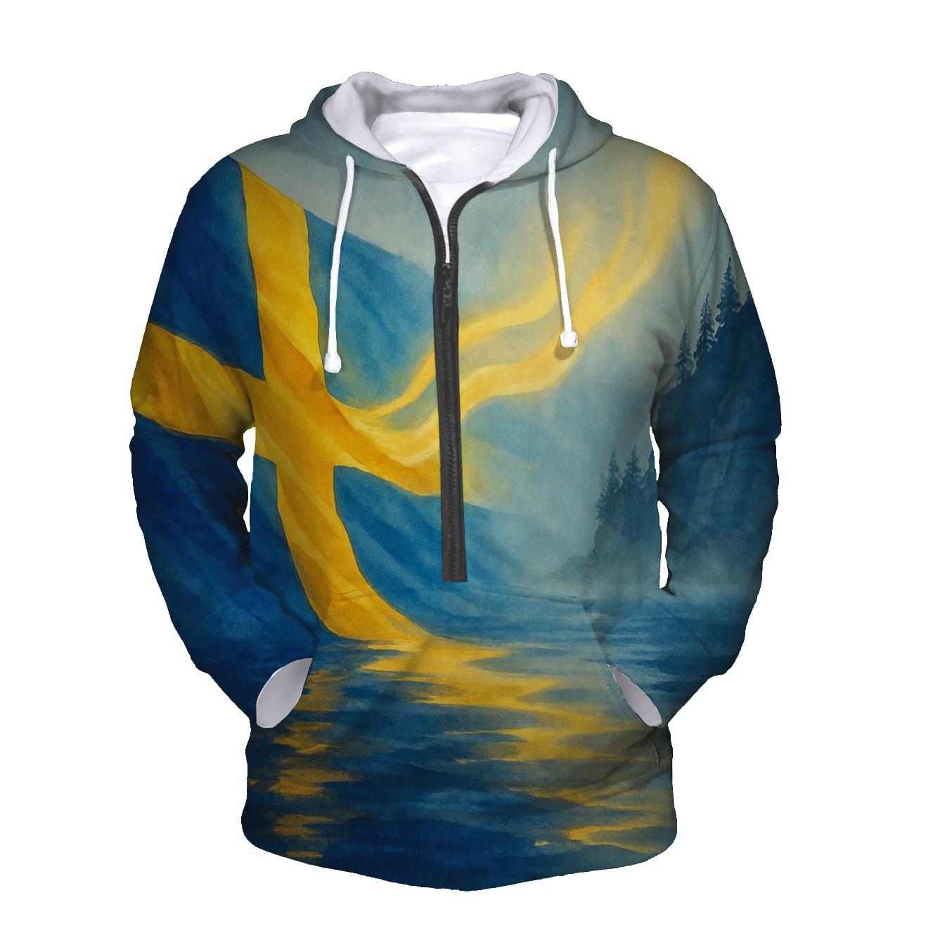 Sweden Aurora Watercolor Fjord Banner graphic hoodies