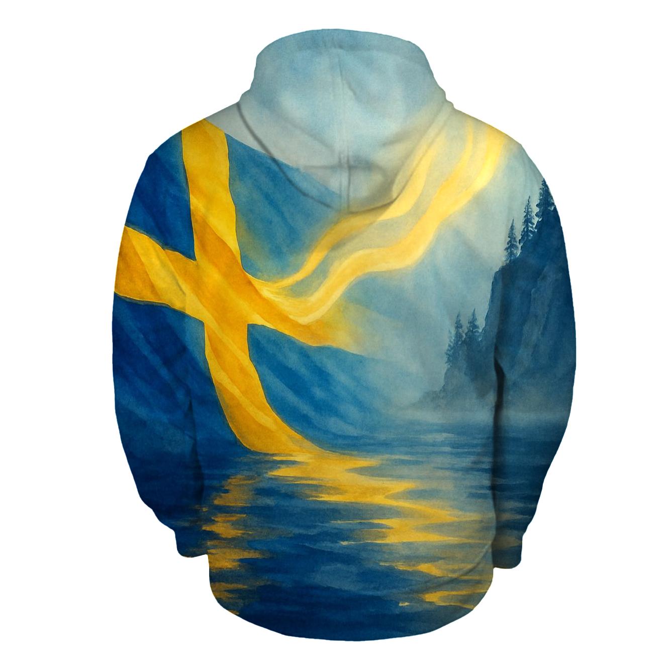 Sweden Aurora Watercolor Fjord Banner graphic hoodies