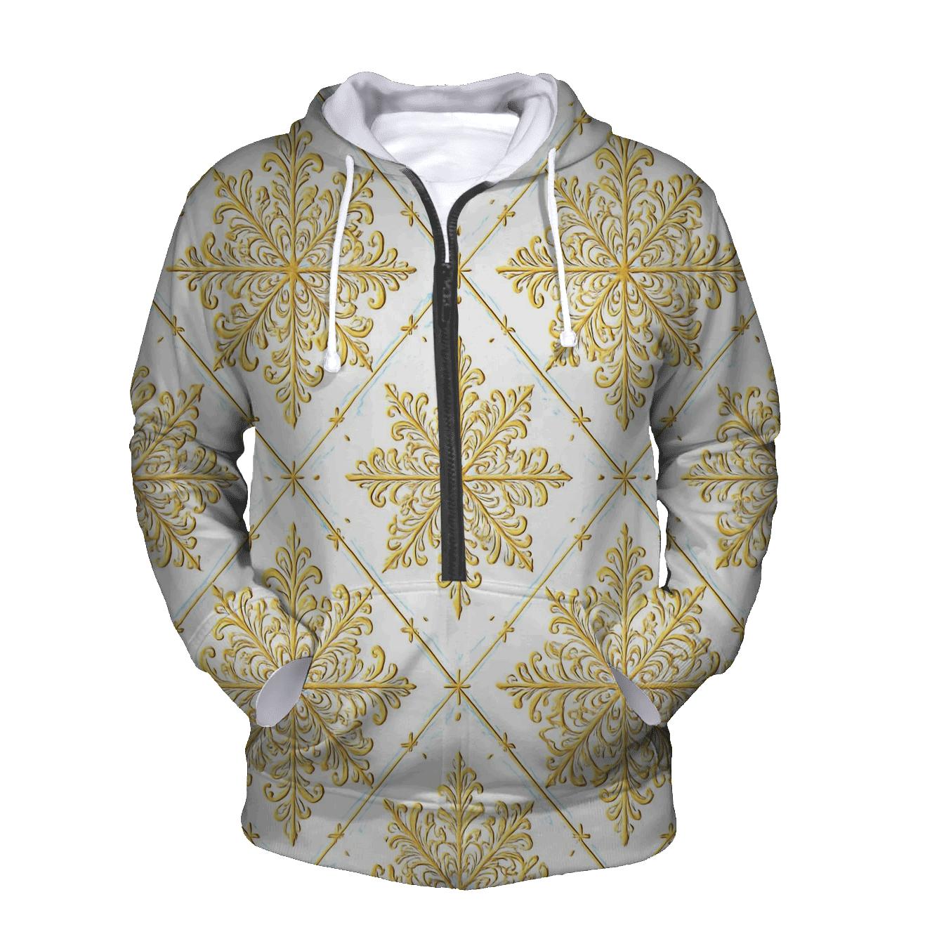 Golden Snowflake Lattice On White Background hoodie trends