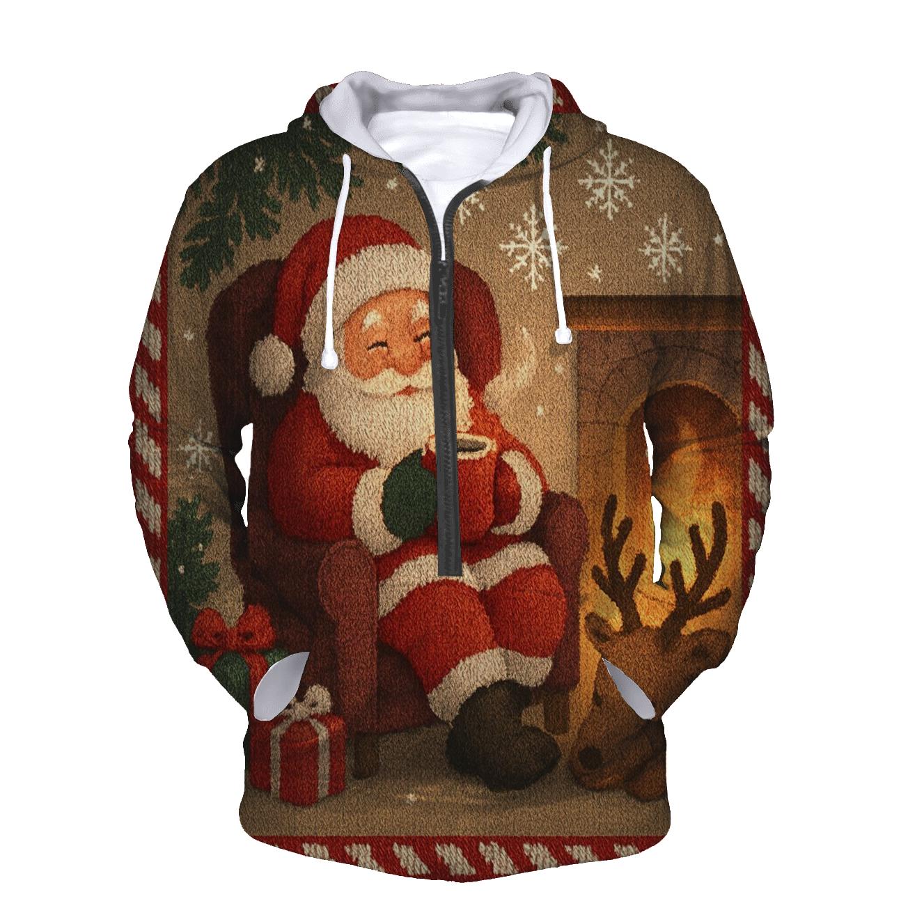 Knitted Hearthside Santa And Cocoa Calm printed hoodies