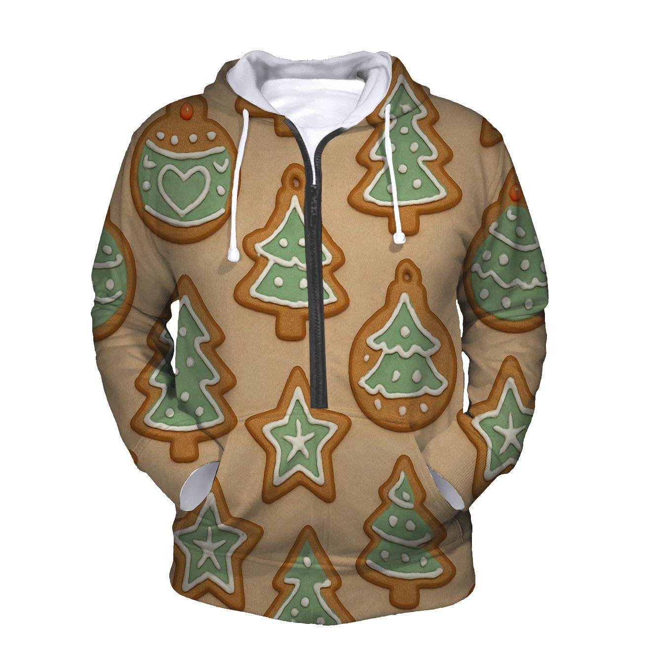 Mint Gingerbread Ornament Scatter On Beige Background printed hoodies