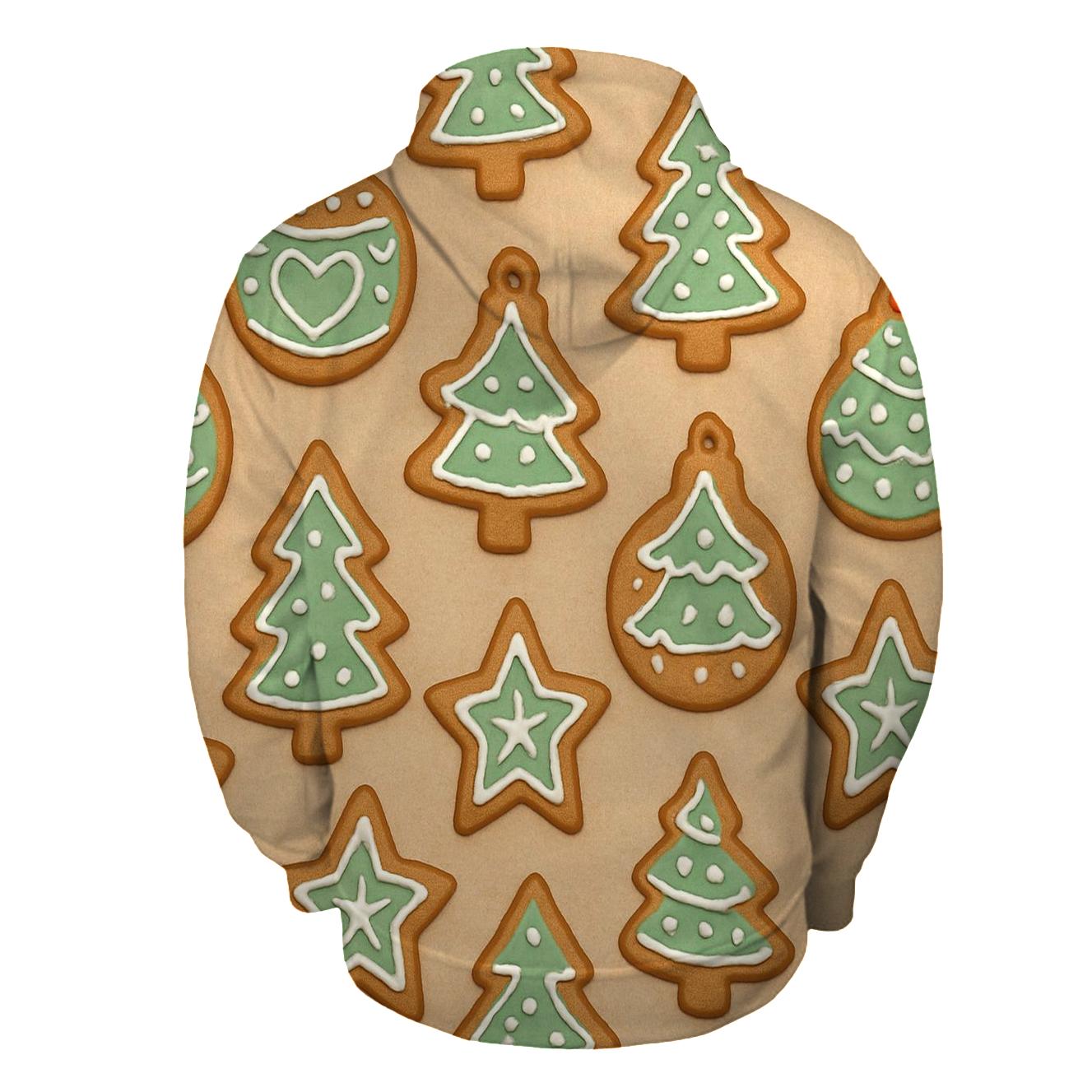 Mint Gingerbread Ornament Scatter On Beige Background printed hoodies